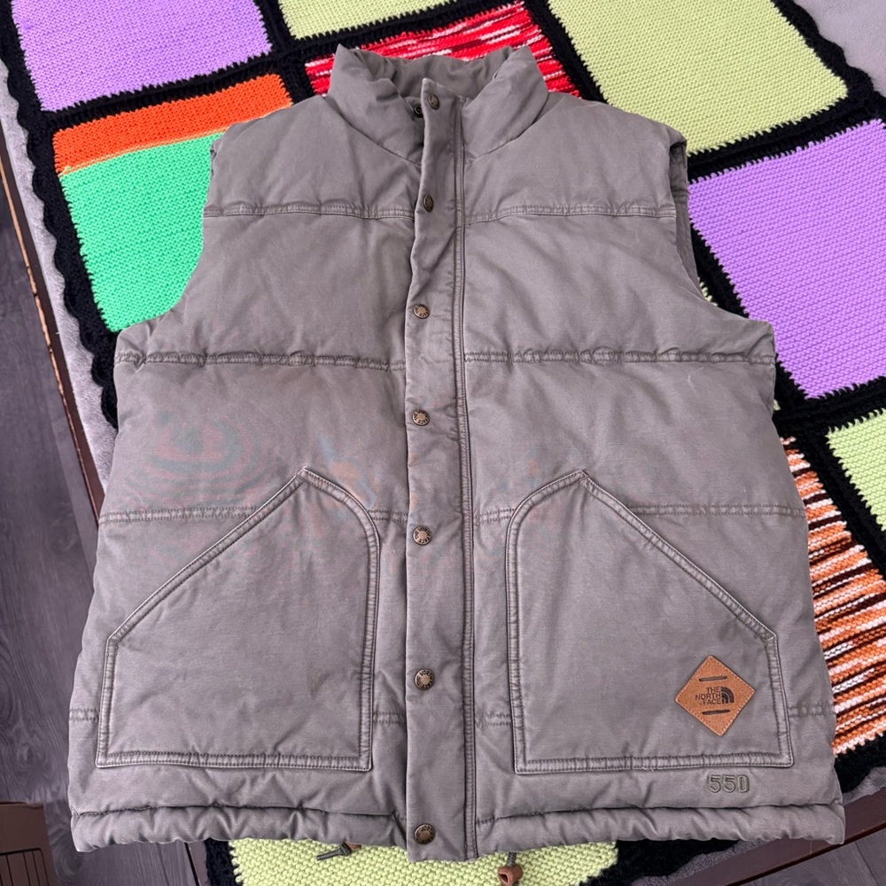Vintage The North Face 550 Down Fill Puffer Vest cotton canvas brown/taupe M
